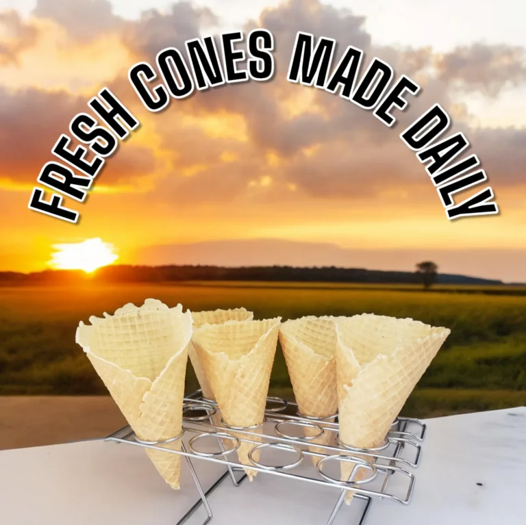 Fresh waffle cones made daily at Tots Ice Cream