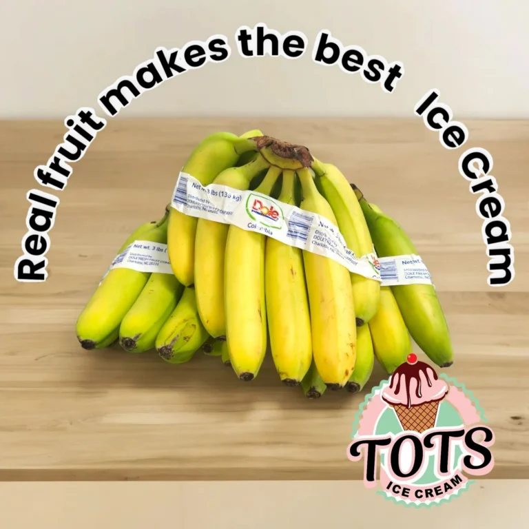 Fresh bananas with the words Real fruit makes the best ice cream